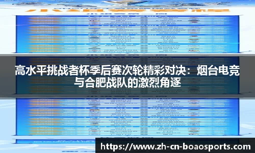 高水平挑战者杯季后赛次轮精彩对决:烟台电竞与合肥战队的激烈角逐